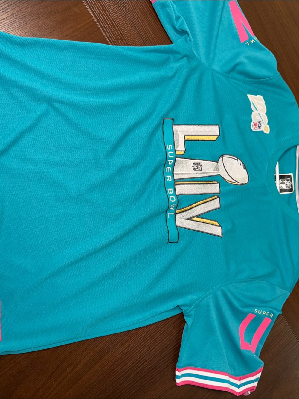 NFL Super Bowl LIV Miami XL Teal Pink Jersey Shirt Chiefs 49ers 2020
